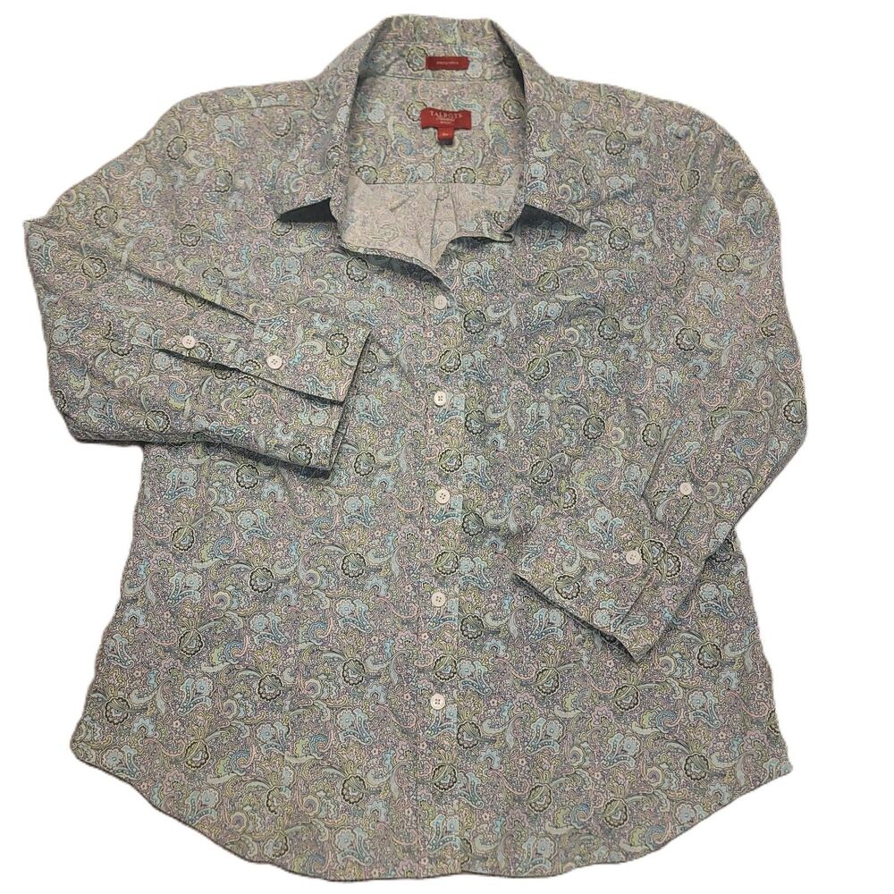 Talbots Women’s 8P  Shirt Stretch Poplin Button Up Long Sleeve Paisley